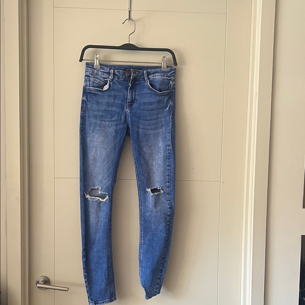Zara Women's Blue Ripped Skinny Jeans